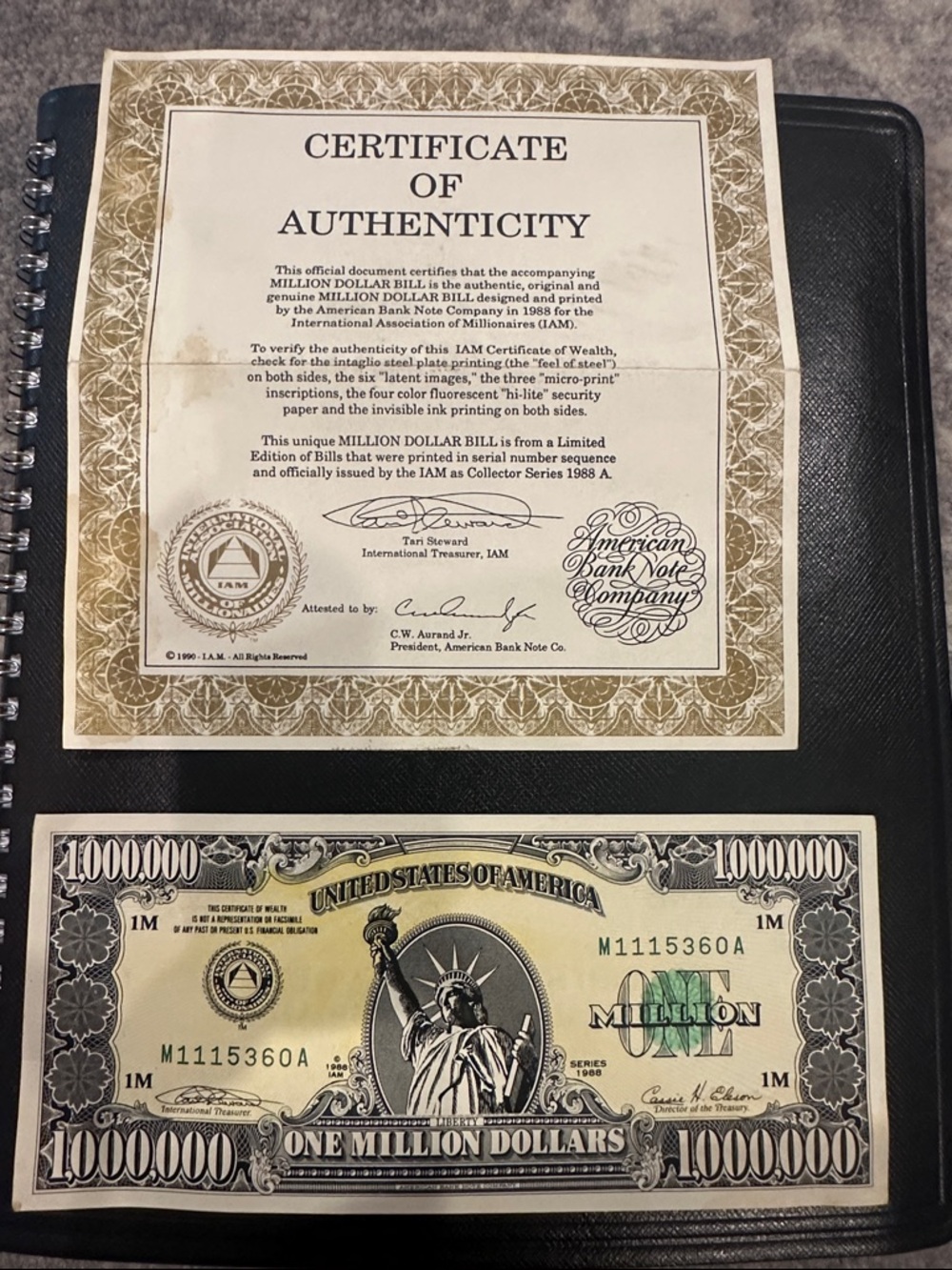 1988 ONE MILLION DOLLAR BILL ( COLLECTOR SET)
